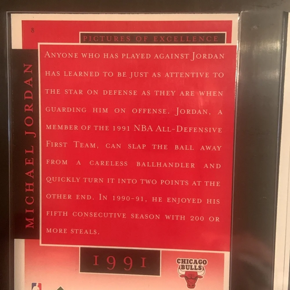Michael Jordan 🏀 Timeline Card Display-Black & Gold Frame / Red Cards 1987-1994